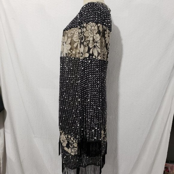 New A'reve Black Lace Cardigan  w/ Fringe Open Cardigan L - Picture 7 of 12